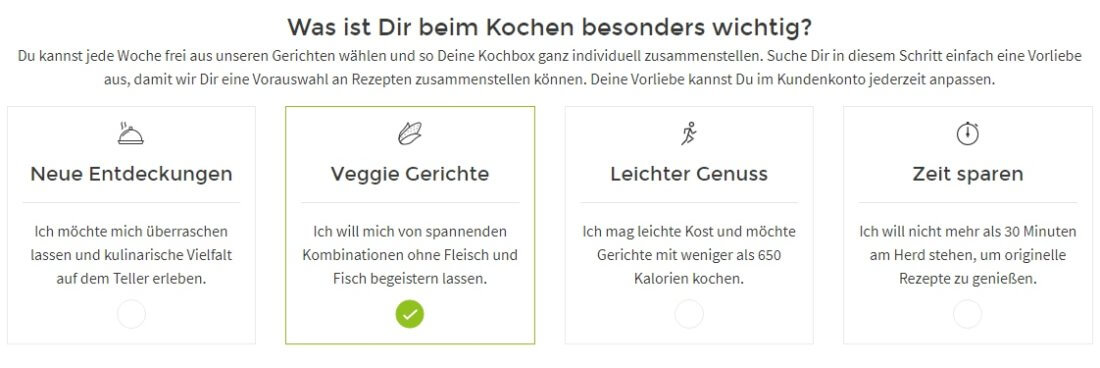 Auswahl von Vorlieben für die HelloFresh Probierbox