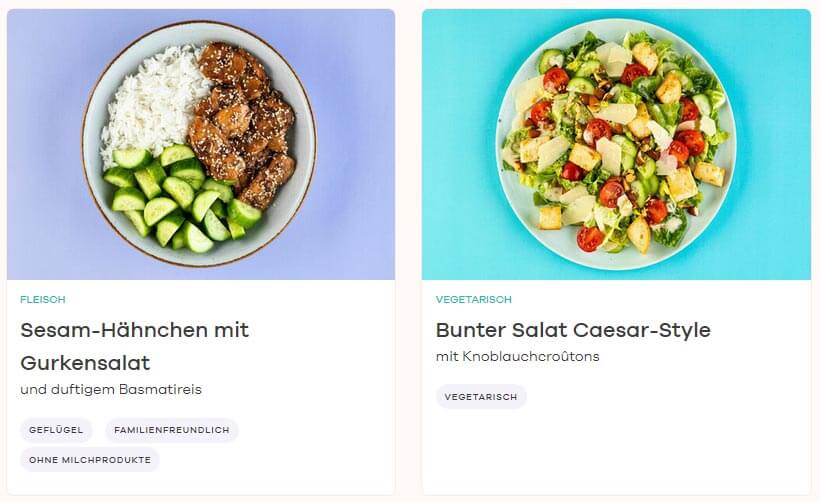 Zwei Rezepte der Kochbox Dinnerly zur Auswahl im Kochbox-Abo 